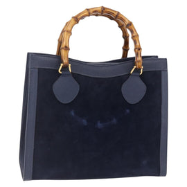 GUCCI Bamboo Hand Bag Suede Navy Gold 002 2865 0260 Auth ep11731