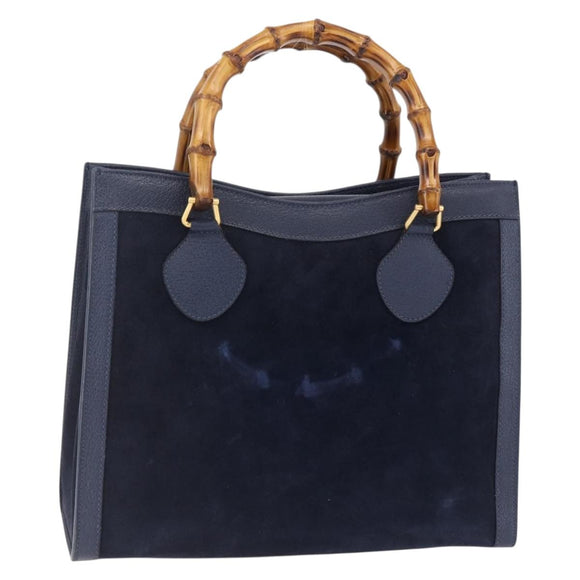 GUCCI Bamboo Hand Bag Suede Navy Gold 002 2865 0260 Auth ep11731
