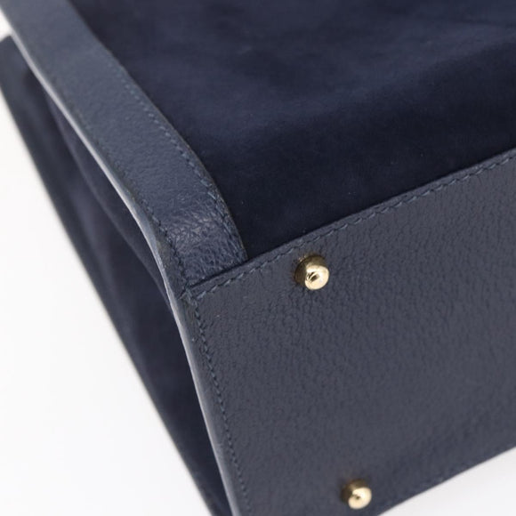 GUCCI Bamboo Hand Bag Suede Navy Gold 002 2865 0260 Auth ep11731