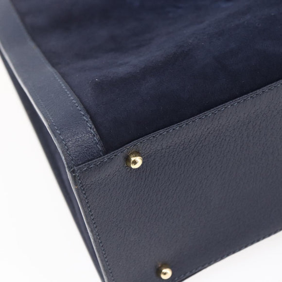 GUCCI Bamboo Hand Bag Suede Navy Gold 002 2865 0260 Auth ep11731