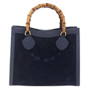 GUCCI Bamboo Hand Bag Suede Navy Gold 002 2865 0260 Auth ep11731-2