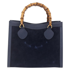 GUCCI Bamboo Hand Bag Suede Navy Gold 002 2865 0260 Auth ep11731 - 0