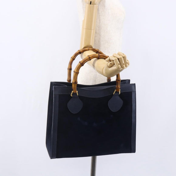 GUCCI Bamboo Hand Bag Suede Navy Gold 002 2865 0260 Auth ep11731