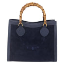 GUCCI Bamboo Hand Bag Suede Navy Gold 002 2865 0260 Auth ep11731-3