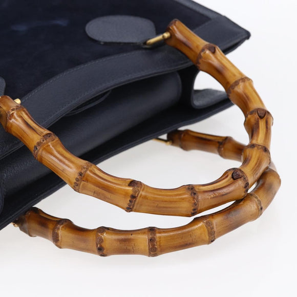 GUCCI Bamboo Hand Bag Suede Navy Gold 002 2865 0260 Auth ep11731