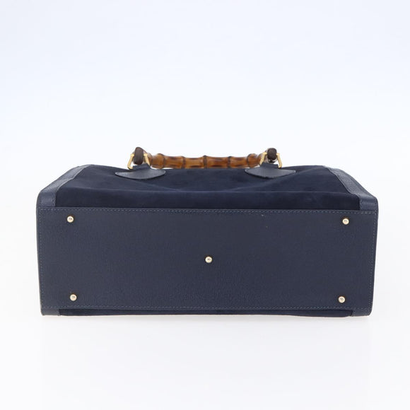 GUCCI Bamboo Hand Bag Suede Navy Gold 002 2865 0260 Auth ep11731