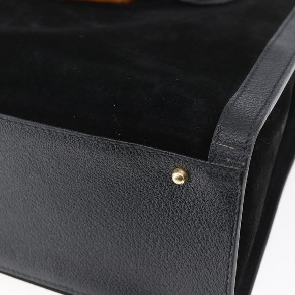GUCCI Bamboo Hand Bag Suede Black Gold 002 2865 0260 Auth ep11733