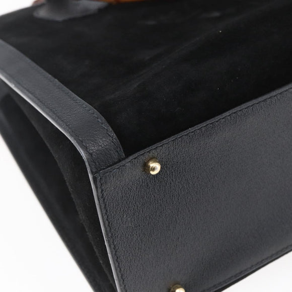 GUCCI Bamboo Hand Bag Suede Black Gold 002 2865 0260 Auth ep11733