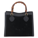 GUCCI Bamboo Hand Bag Suede Black Gold 002 2865 0260 Auth ep11733-13