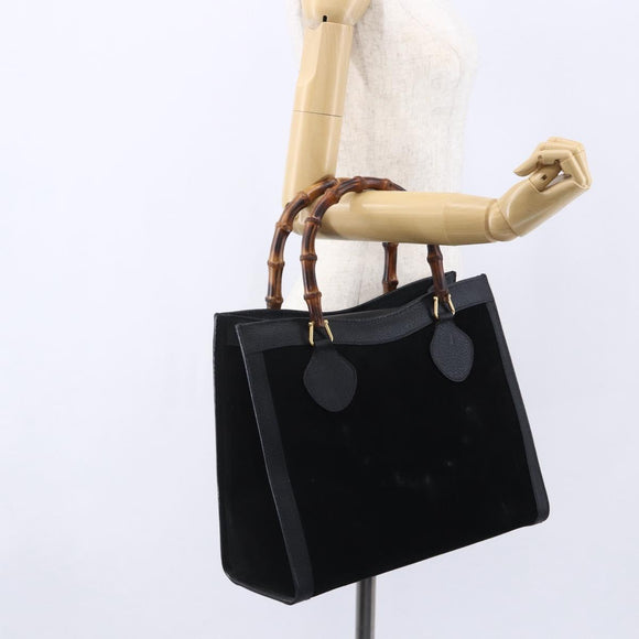 GUCCI Bamboo Hand Bag Suede Black Gold 002 2865 0260 Auth ep11733