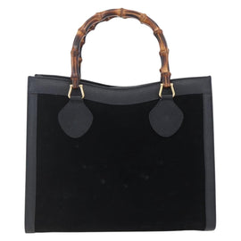GUCCI Bamboo Hand Bag Suede Black Gold 002 2865 0260 Auth ep11733 - 0