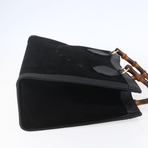 GUCCI Bamboo Hand Bag Suede Black Gold 002 2865 0260 Auth ep11733
