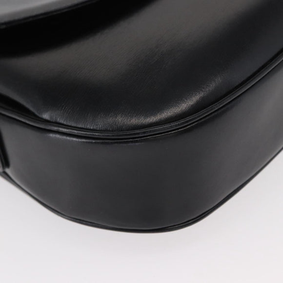 GUCCI Shoulder Bag Leather Black Gold Auth ep11734