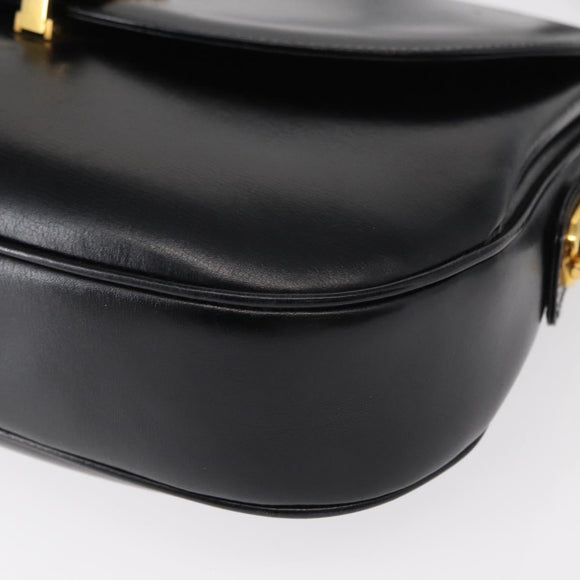 GUCCI Shoulder Bag Leather Black Gold Auth ep11734