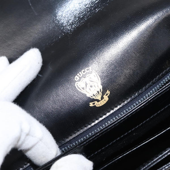 GUCCI Shoulder Bag Leather Black Gold Auth ep11734
