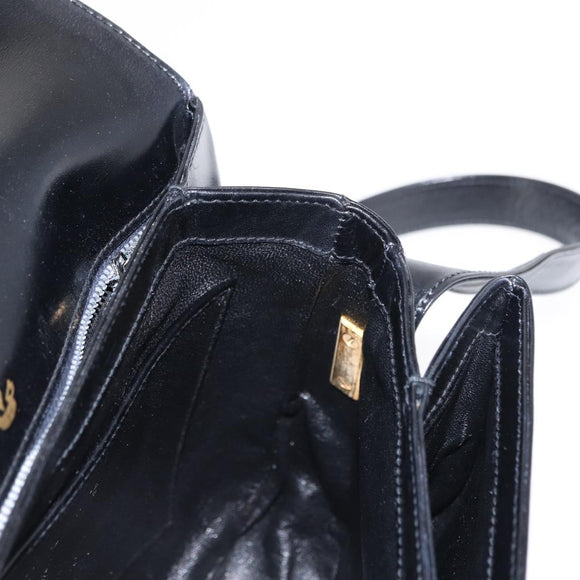 GUCCI Shoulder Bag Leather Black Gold Auth ep11734