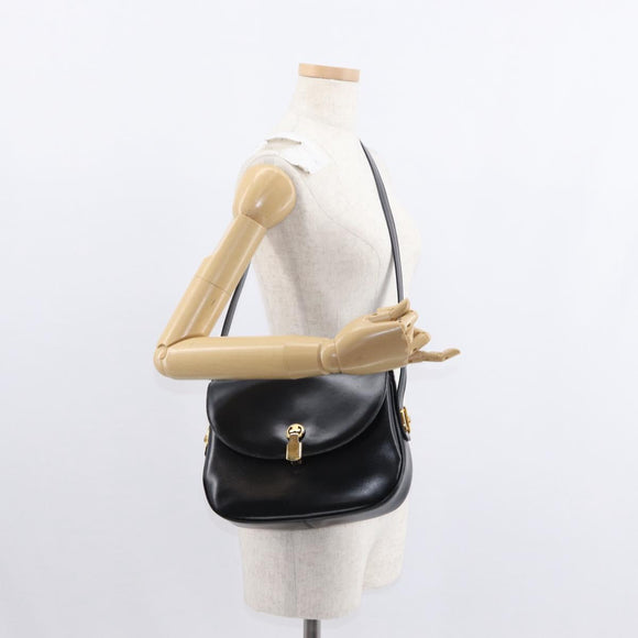 GUCCI Shoulder Bag Leather Black Gold Auth ep11734