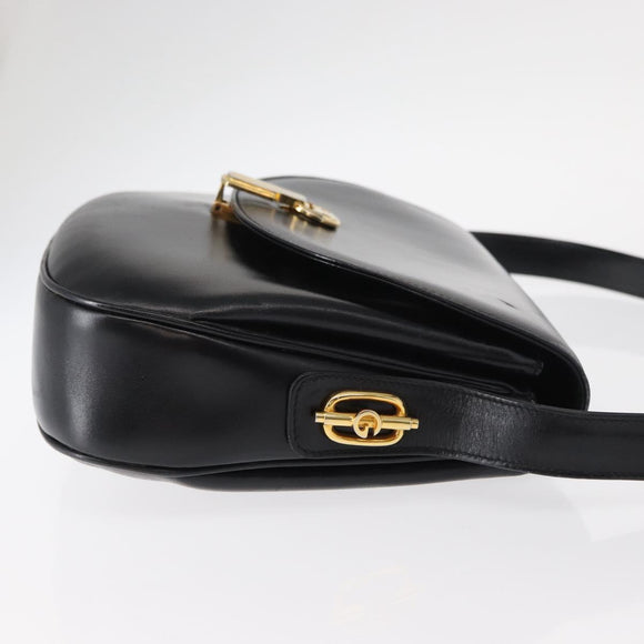 GUCCI Shoulder Bag Leather Black Gold Auth ep11734