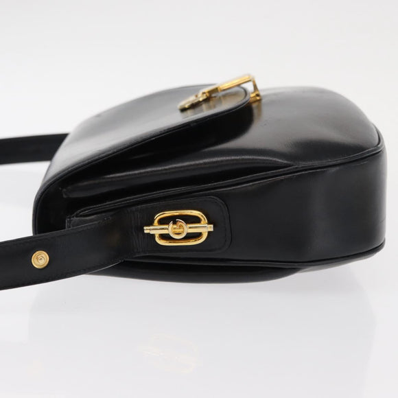 GUCCI Shoulder Bag Leather Black Gold Auth ep11734