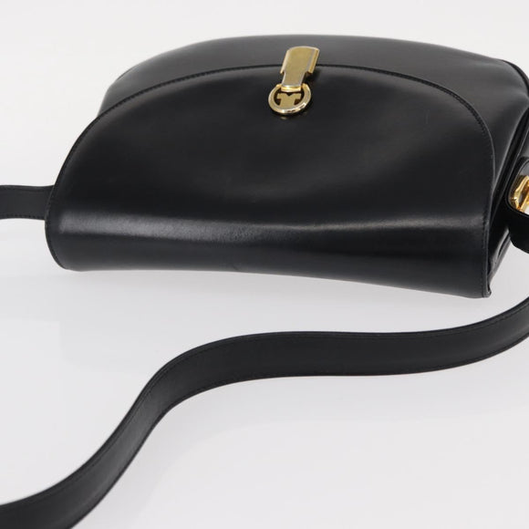 GUCCI Shoulder Bag Leather Black Gold Auth ep11734