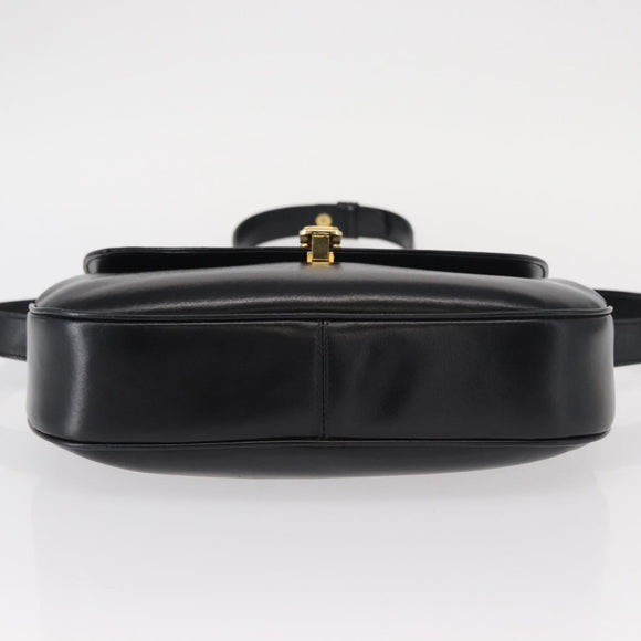 GUCCI Shoulder Bag Leather Black Gold Auth ep11734