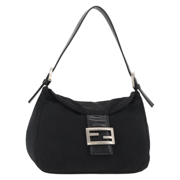 FENDI Mamma Baguette Shoulder Bag Nylon Black Silver Auth ep11735