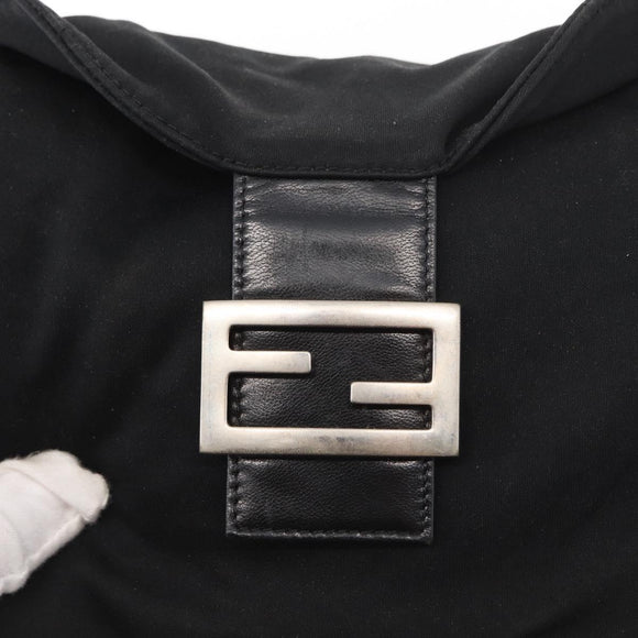 FENDI Mamma Baguette Shoulder Bag Nylon Black Silver Auth ep11735