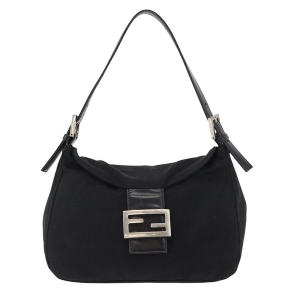FENDI Mamma Baguette Shoulder Bag Nylon Black Silver Auth ep11735