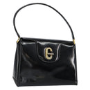 GUCCI Hand Bag Enamel Black Gold Auth ep11740-1