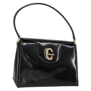 GUCCI Hand Bag Enamel Black Gold Auth ep11740