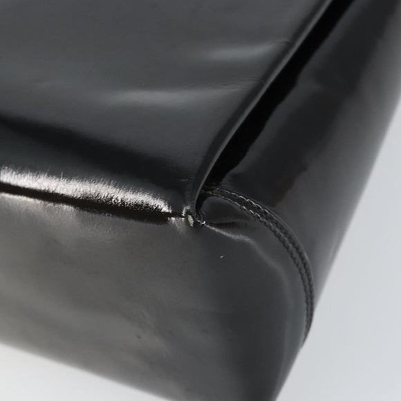 GUCCI Hand Bag Enamel Black Gold Auth ep11740