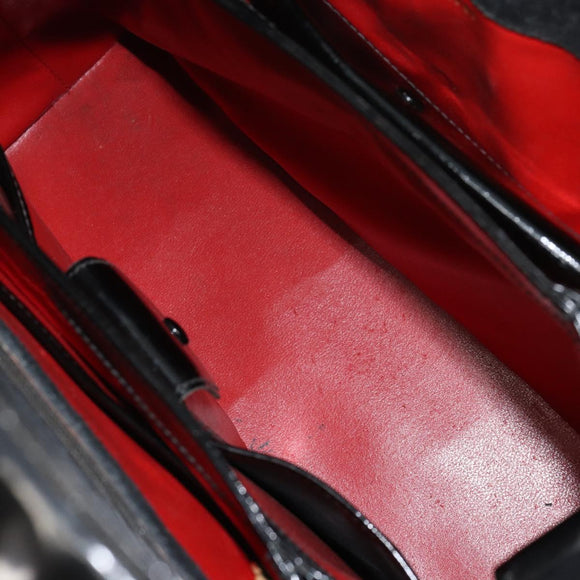 GUCCI Hand Bag Enamel Black Gold Auth ep11740