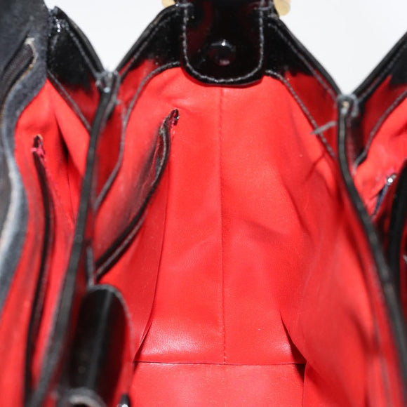 GUCCI Hand Bag Enamel Black Gold Auth ep11740