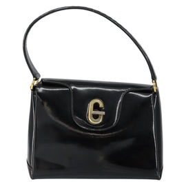 GUCCI Hand Bag Enamel Black Gold Auth ep11740 - 0