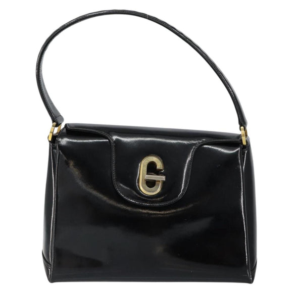 GUCCI Hand Bag Enamel Black Gold Auth ep11740