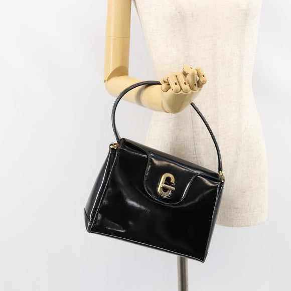 GUCCI Hand Bag Enamel Black Gold Auth ep11740