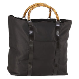GUCCI Bamboo Hand Bag Nylon 2way Brown Silver 002 3754 0412 Auth ep11746