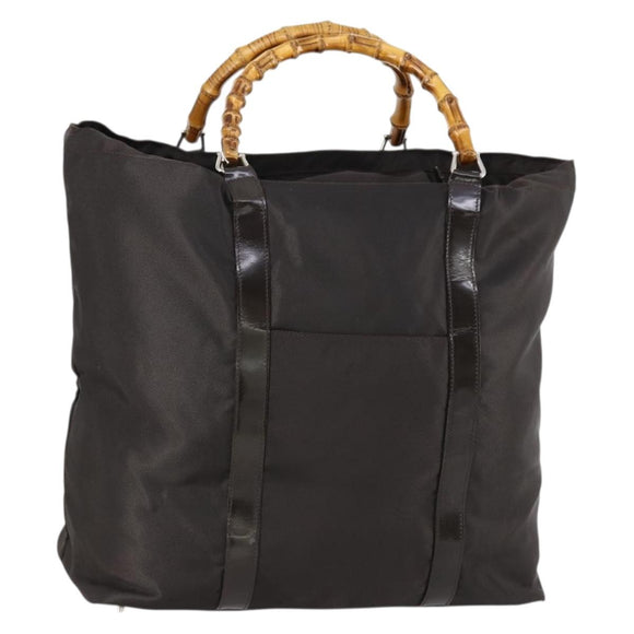 GUCCI Bamboo Hand Bag Nylon 2way Brown Silver 002 3754 0412 Auth ep11746