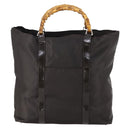 GUCCI Bamboo Hand Bag Nylon 2way Brown Silver 002 3754 0412 Auth ep11746-2