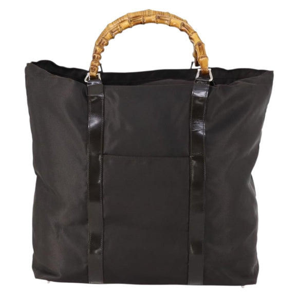 GUCCI Bamboo Hand Bag Nylon 2way Brown Silver 002 3754 0412 Auth ep11746