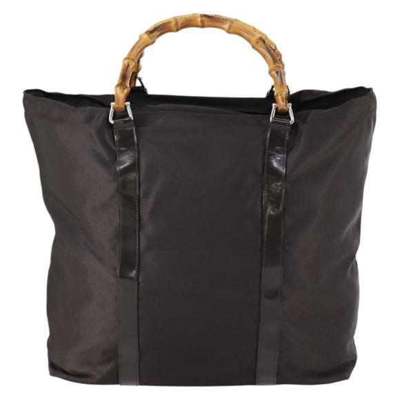 GUCCI Bamboo Hand Bag Nylon 2way Brown Silver 002 3754 0412 Auth ep11746