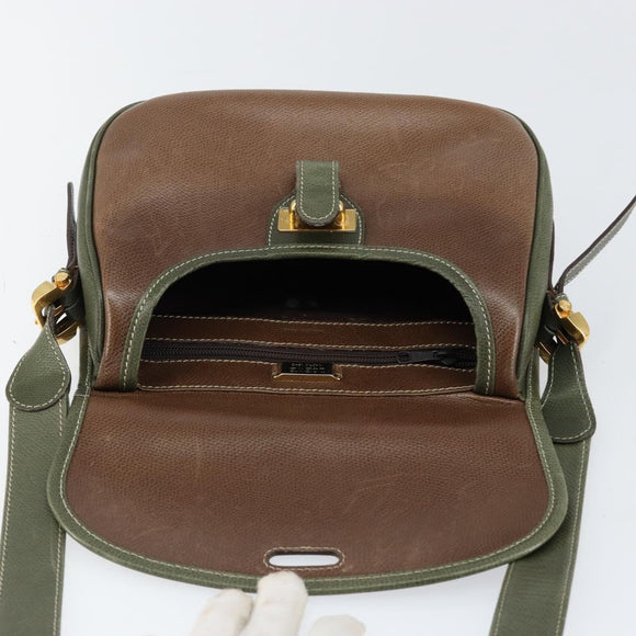 LOEWE Anagram Shoulder Bag Leather Gold Brown Auth ep11747