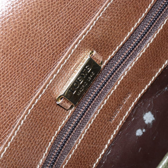 LOEWE Anagram Shoulder Bag Leather Gold Brown Auth ep11747