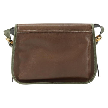 LOEWE Anagram Shoulder Bag Leather Gold Brown Auth ep11747 - 0