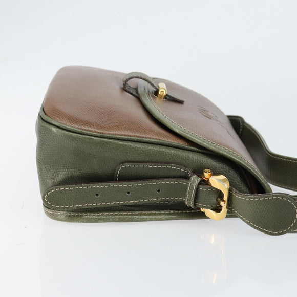 LOEWE Anagram Shoulder Bag Leather Gold Brown Auth ep11747