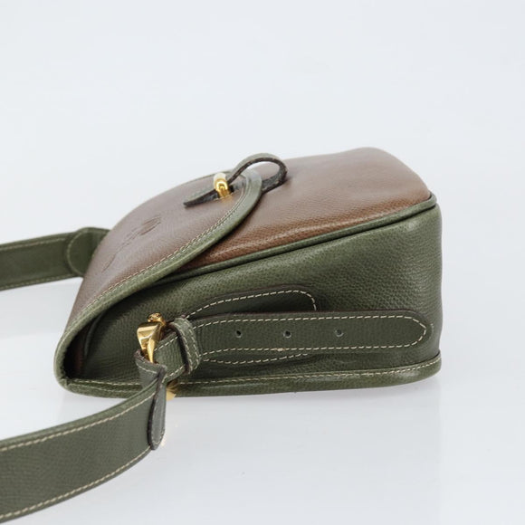 LOEWE Anagram Shoulder Bag Leather Gold Brown Auth ep11747