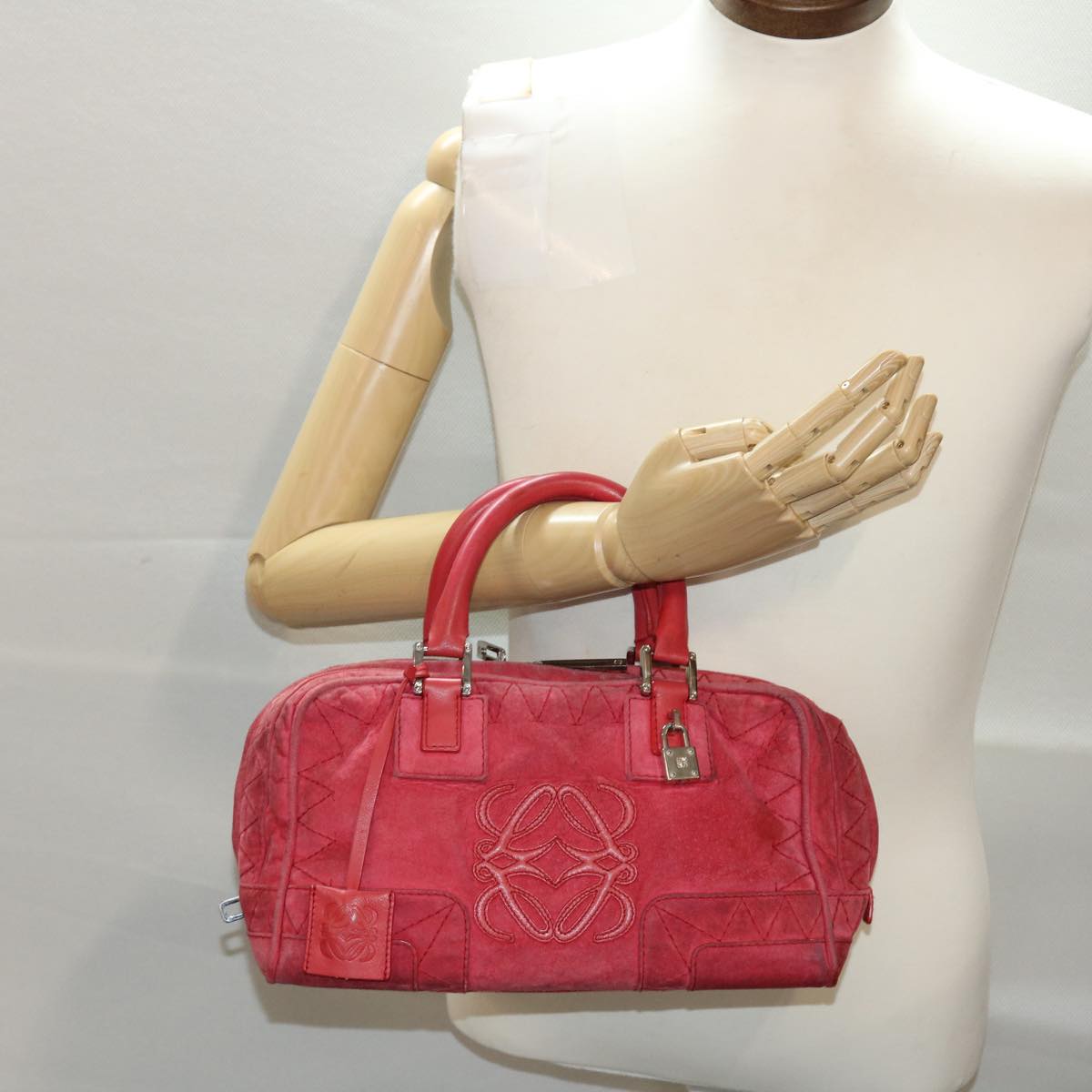 LOEWE Hand Bag Suede Red Auth ep1175