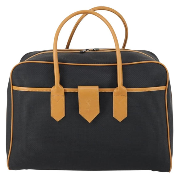 SAINT LAURENT Cassandra Boston Bag PVC Black Brown gold Auth ep11750