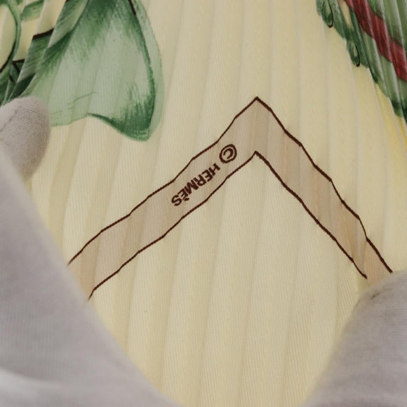 HERMES Pleated Carre 90 Scarf ""LA DANSE"" Silk Cream Auth ep11758