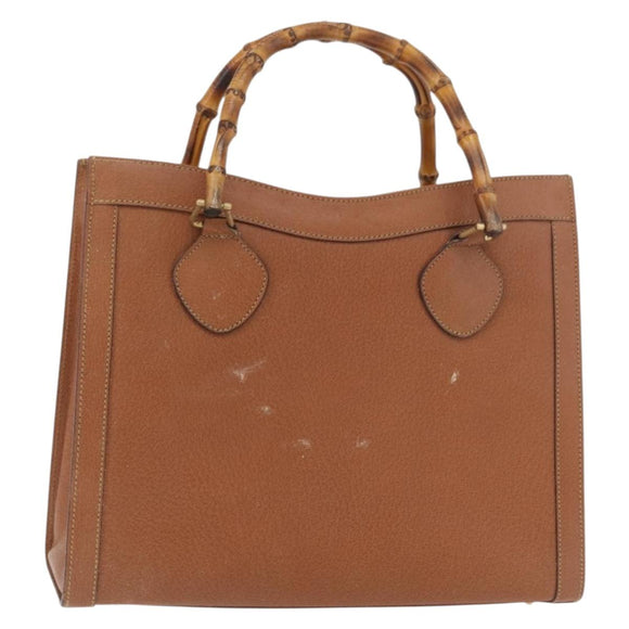 GUCCI Bamboo Hand Bag Leather Brown Gold Auth ep11767